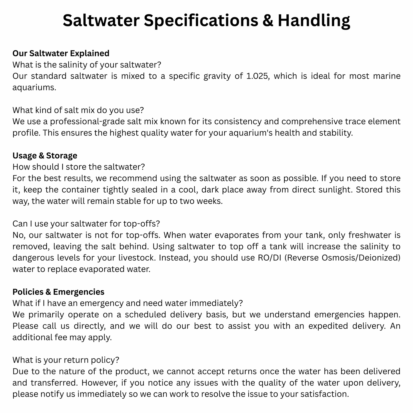 AQUARIUM SALTWATER & RO/DI WATER